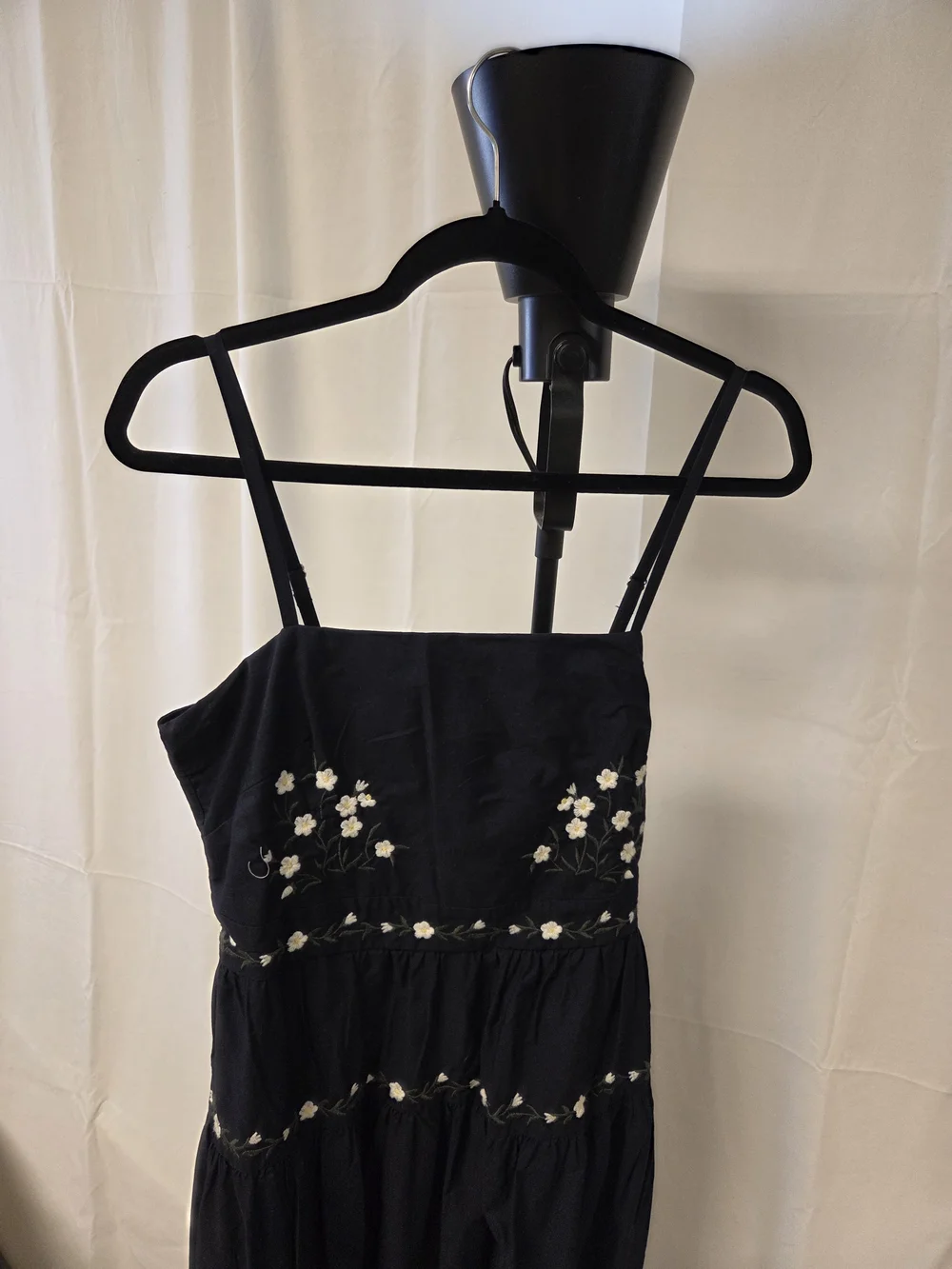 Blue Floral Embroidered Midi Dress with Spaghetti Straps